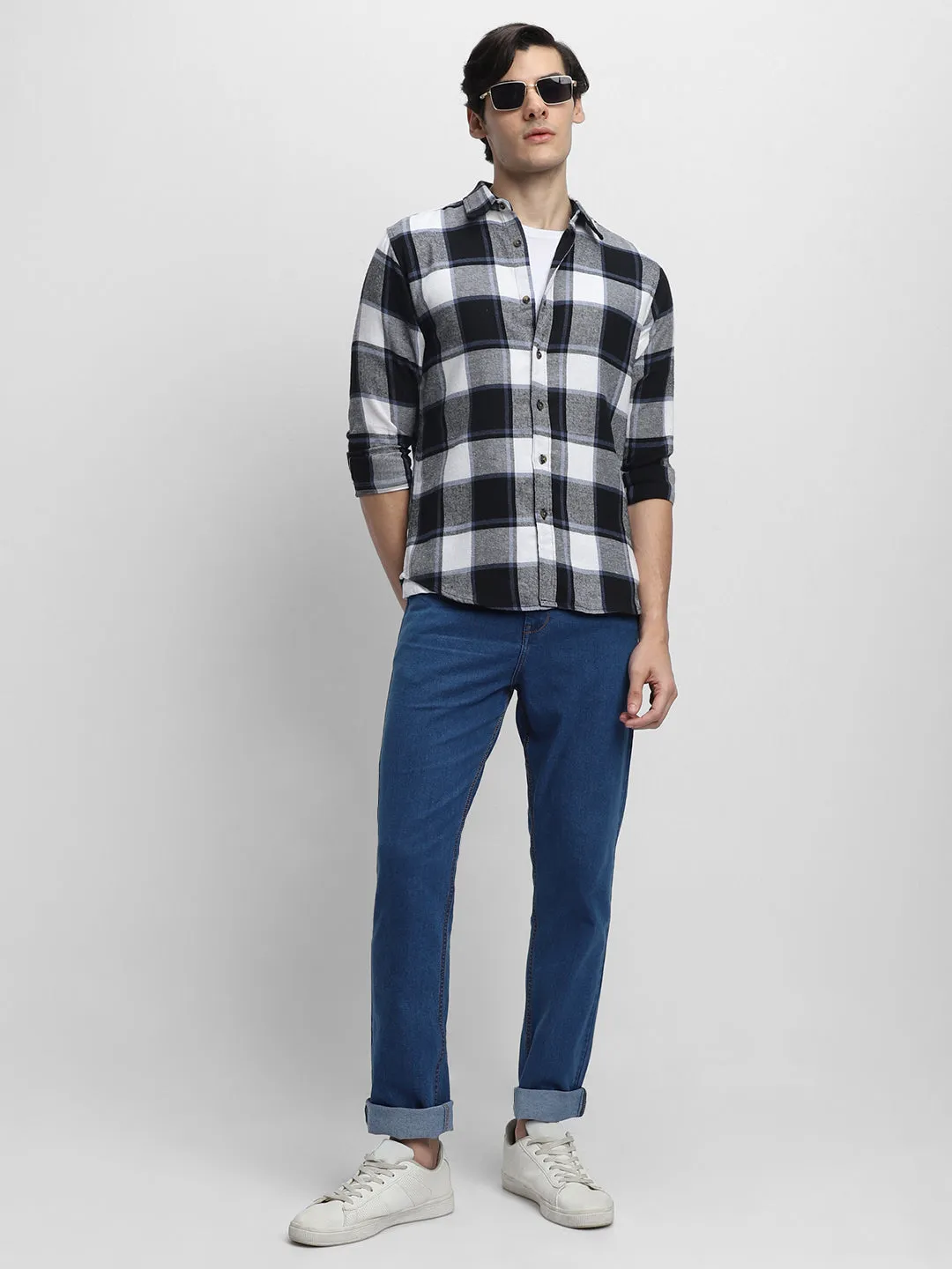 Men's Regular Collar Slim Fit Solid White Casual Shirts