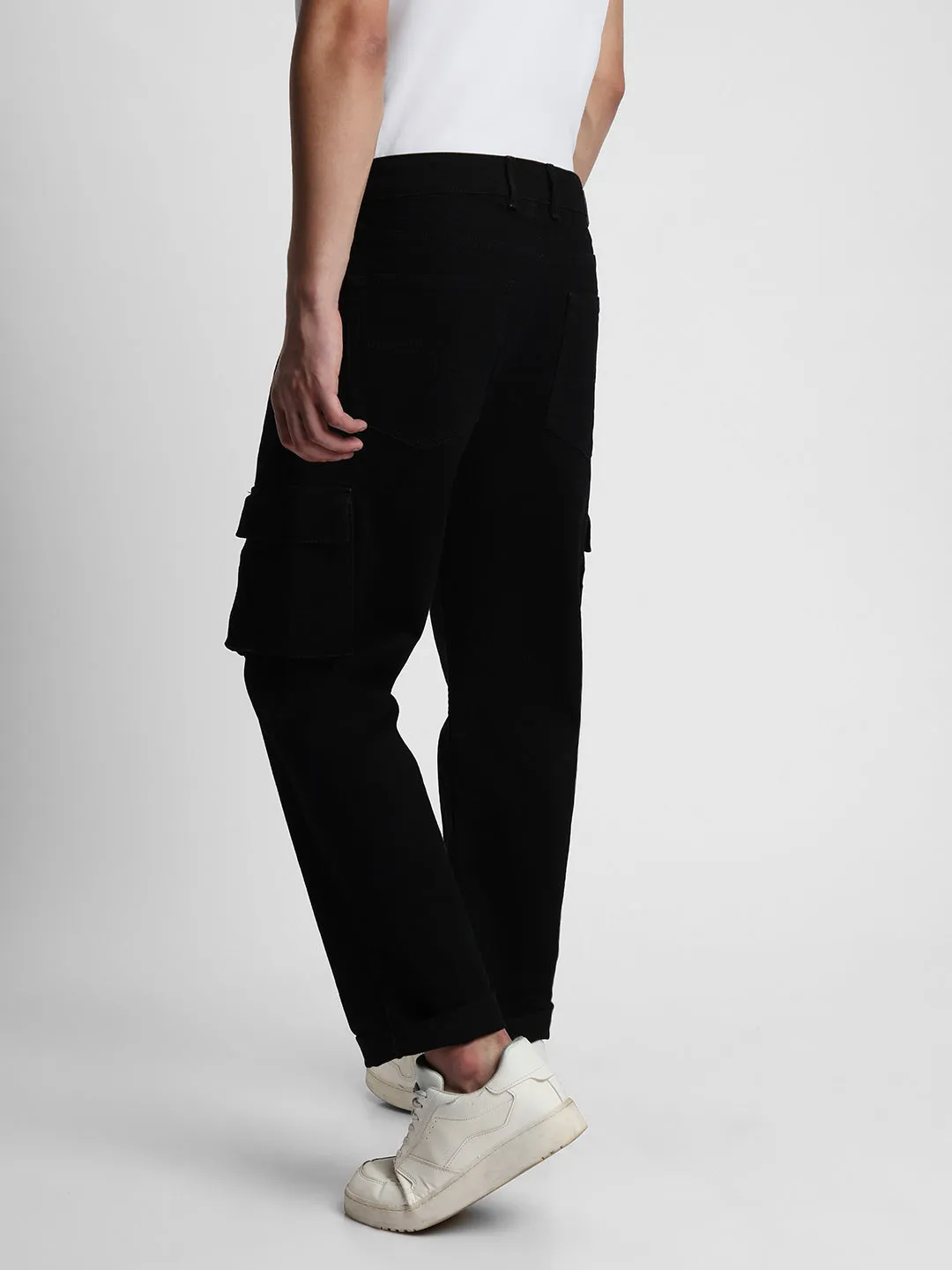 Men's Straight Cargo Fit Rinse Black Jeans