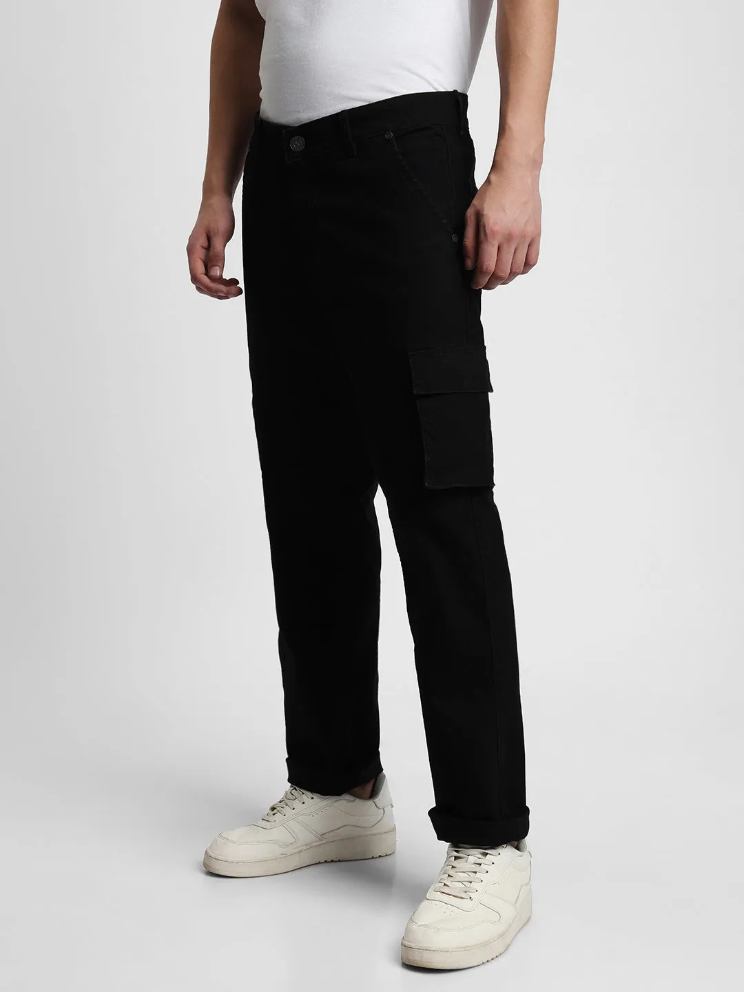 Men's Straight Cargo Fit Rinse Black Jeans
