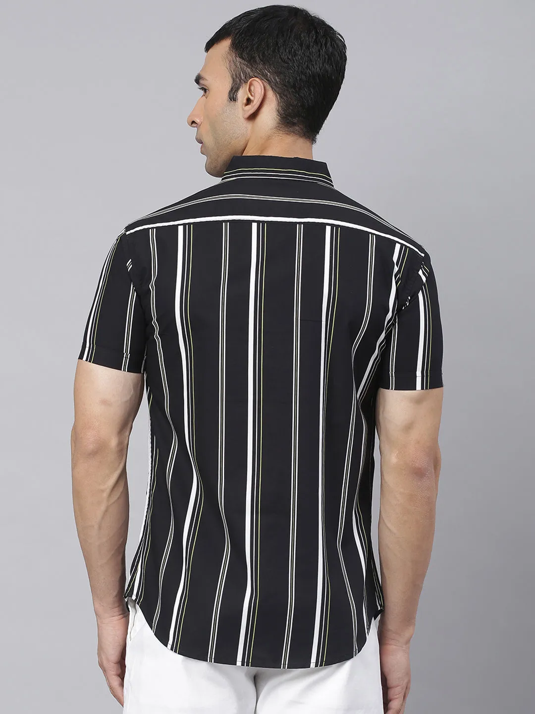 Men's Striped Black Slim Fit Cotton Casual Shirt