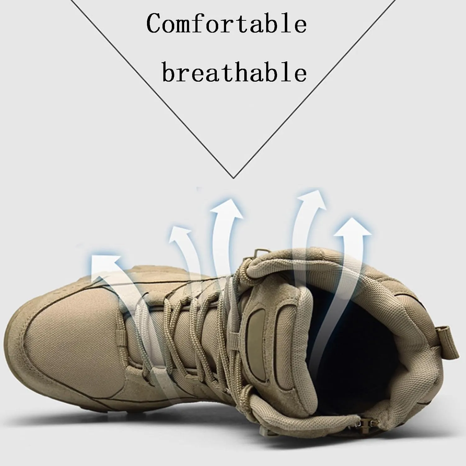 Men's Tactical Boots, Anti Slip Outdoor Hiking Combat Boots, Lightweight Waterproof Mountain Climbing Boots, Side With Zipper