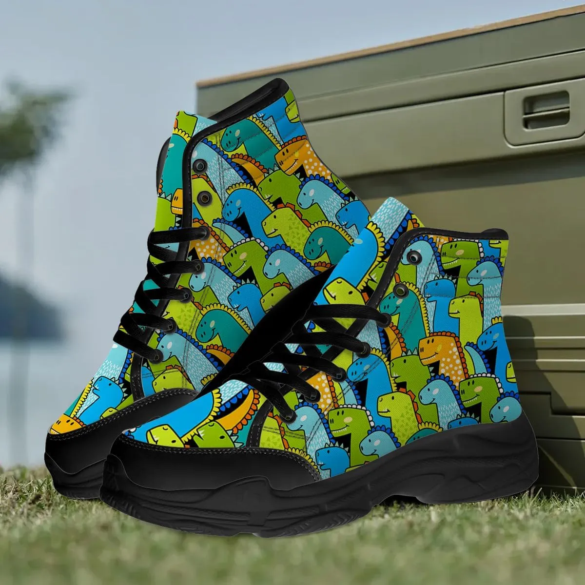Men's Women's Dinosaur High Top Sneakers Lace-Up Canvas Shoes Gifts for Women Men