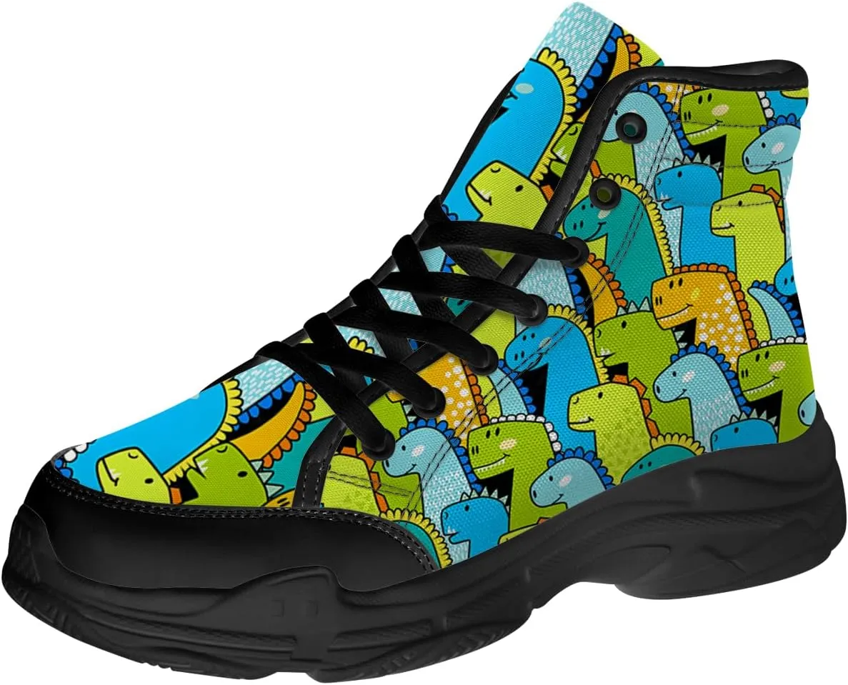 Men's Women's Dinosaur High Top Sneakers Lace-Up Canvas Shoes Gifts for Women Men