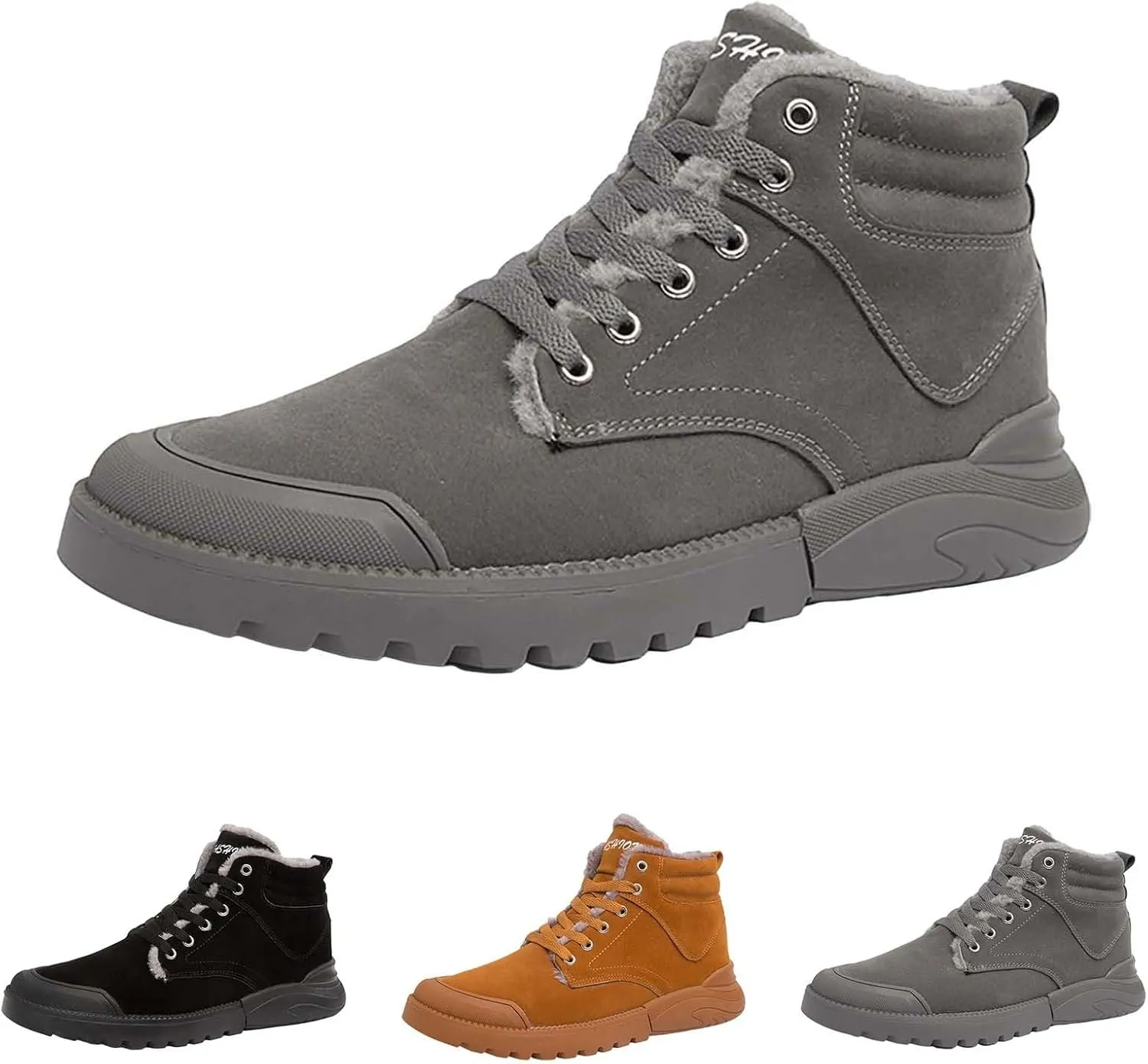 Mens Work Boots Slip On Hiking Sneakers Fur Lined Ankle Boot Women Safety Toe Shoes Slip Resistant Composite Safety Toe Waterproof Industrial Casual Hike Grounded Footwear