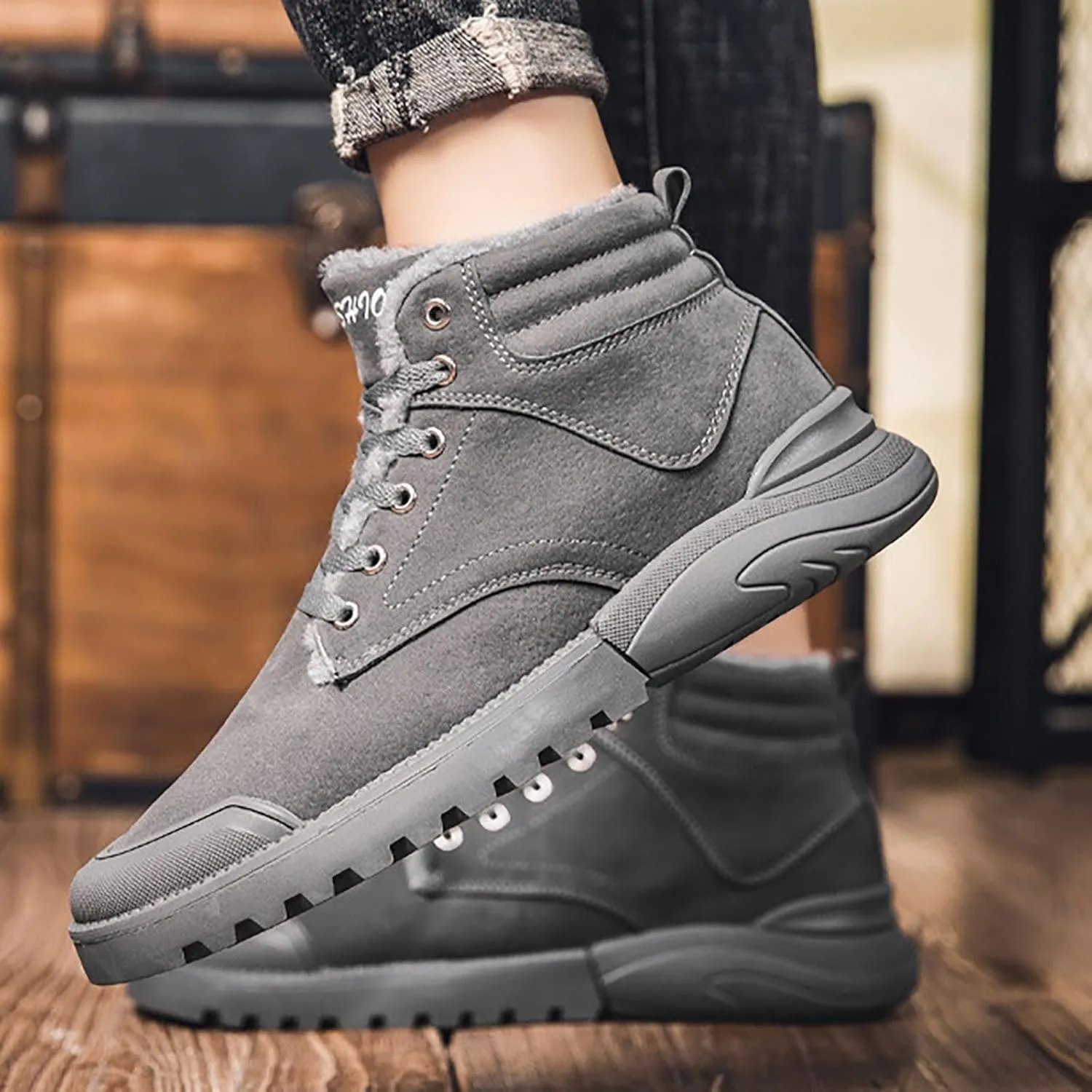 Mens Work Boots Slip On Hiking Sneakers Fur Lined Ankle Boot Women Safety Toe Shoes Slip Resistant Composite Safety Toe Waterproof Industrial Casual Hike Grounded Footwear