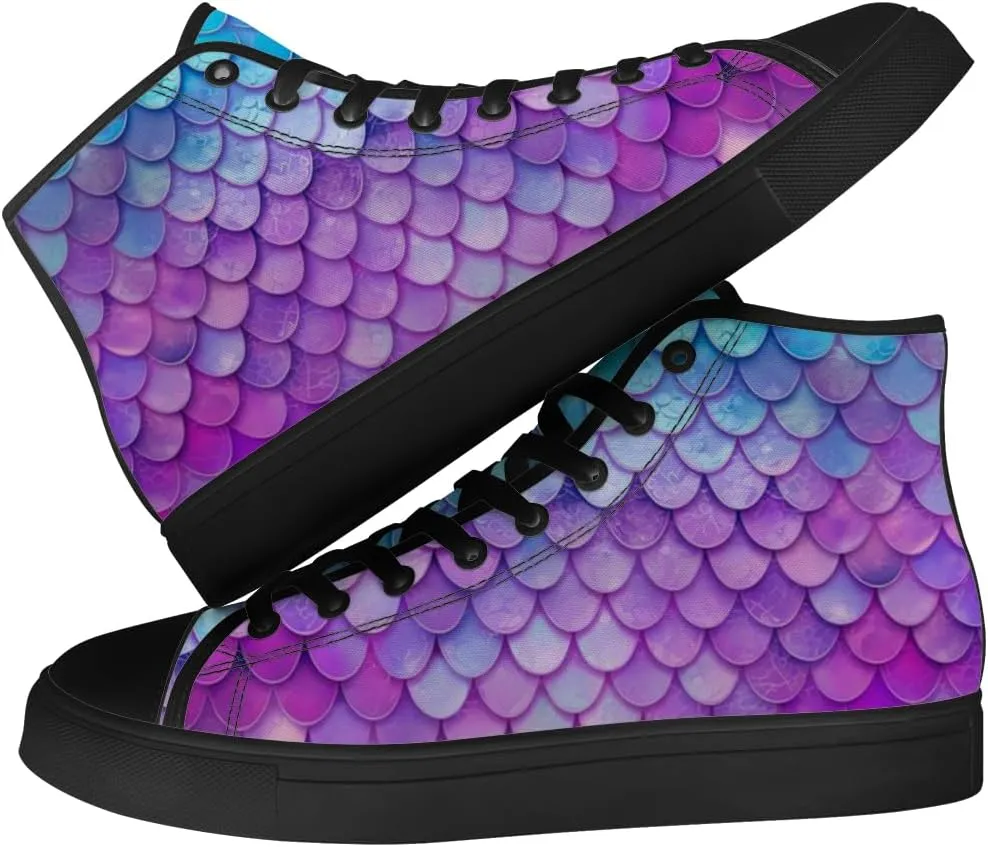 Mermaid High Top Canvas Shoes for Men Women Mermaid Scales High Top Sneakers Lace Up Casual Shoes Gifts for Boys Girls