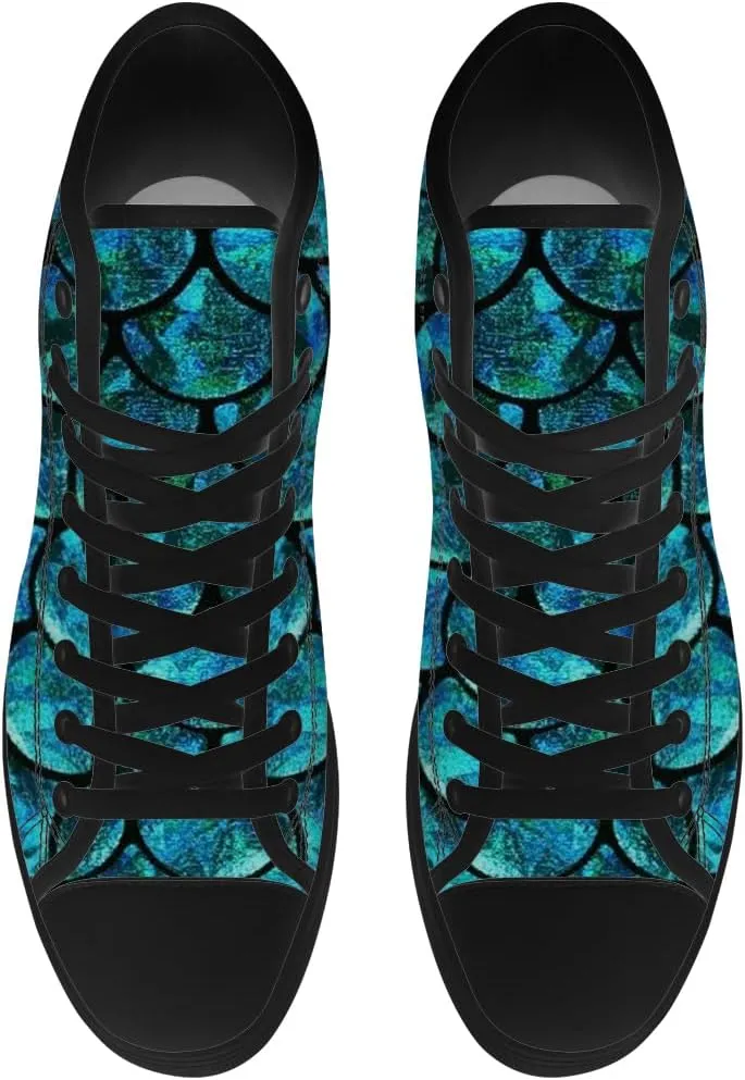 Mermaid High Top Canvas Shoes for Men Women Mermaid Scales High Top Sneakers Lace Up Casual Shoes Gifts for Boys Girls