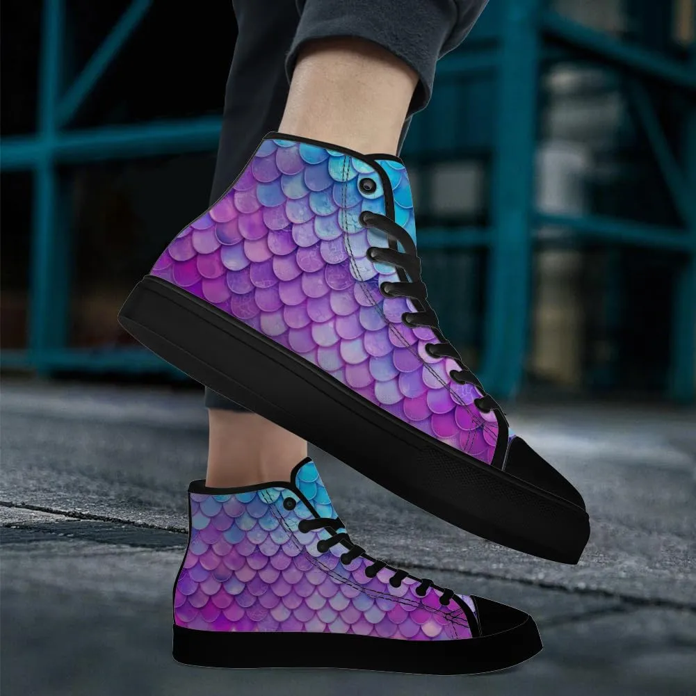 Mermaid High Top Canvas Shoes for Men Women Mermaid Scales High Top Sneakers Lace Up Casual Shoes Gifts for Boys Girls