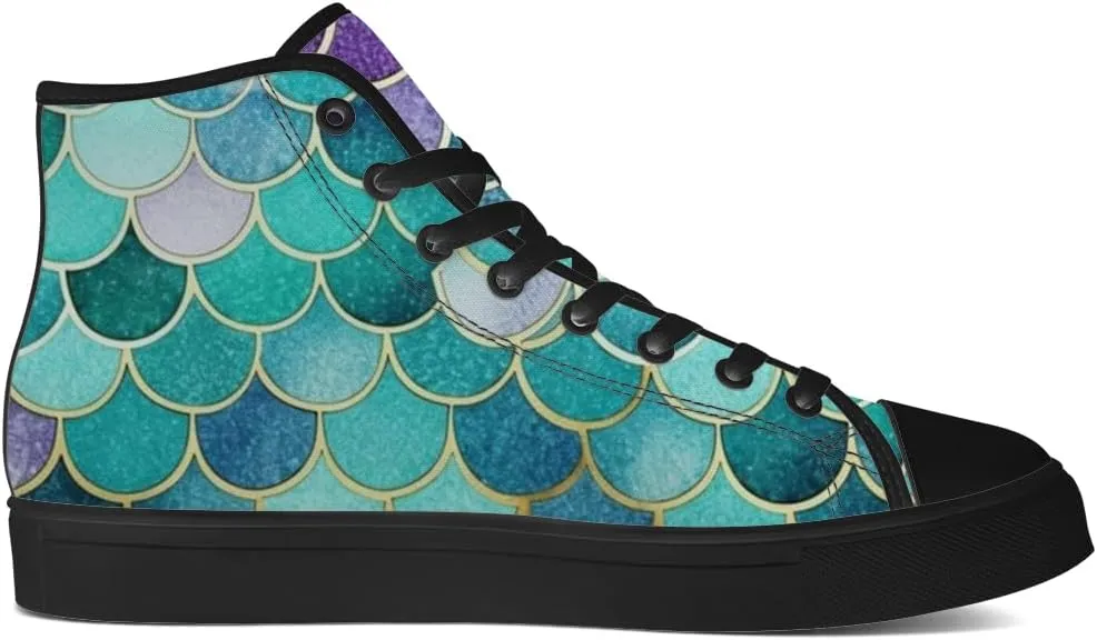 Mermaid High Top Canvas Shoes for Men Women Mermaid Scales High Top Sneakers Lace Up Casual Shoes Gifts for Boys Girls
