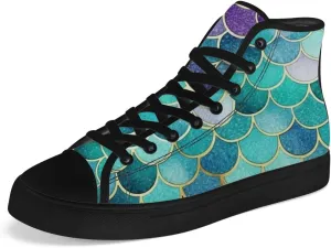 Mermaid High Top Canvas Shoes for Men Women Mermaid Scales High Top Sneakers Lace Up Casual Shoes Gifts for Boys Girls