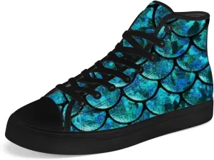 Mermaid High Top Canvas Shoes for Men Women Mermaid Scales High Top Sneakers Lace Up Casual Shoes Gifts for Boys Girls