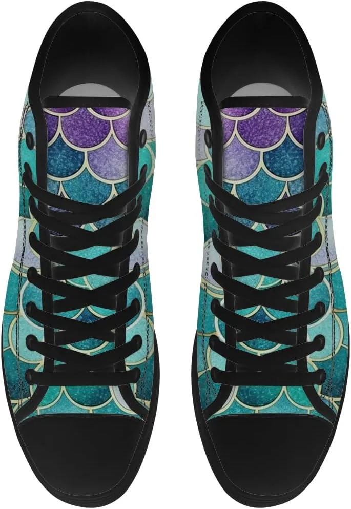 Mermaid High Top Canvas Shoes for Men Women Mermaid Scales High Top Sneakers Lace Up Casual Shoes Gifts for Boys Girls