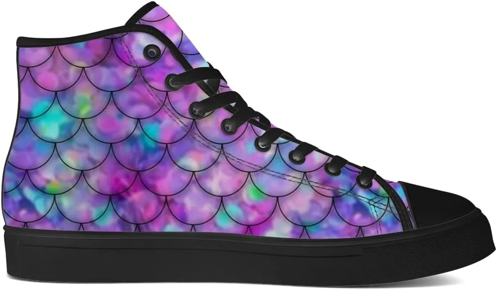 Mermaid High Top Canvas Shoes for Men Women Mermaid Scales High Top Sneakers Lace Up Casual Shoes Gifts for Boys Girls