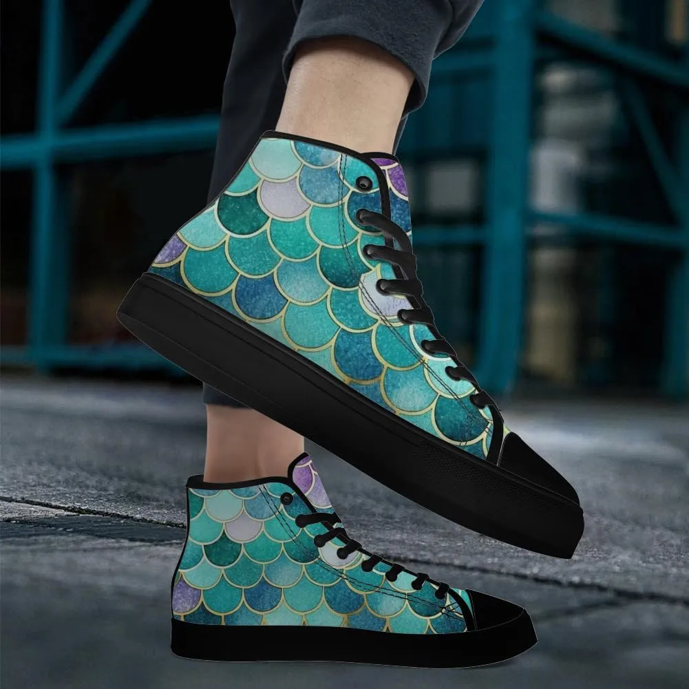 Mermaid High Top Canvas Shoes for Men Women Mermaid Scales High Top Sneakers Lace Up Casual Shoes Gifts for Boys Girls