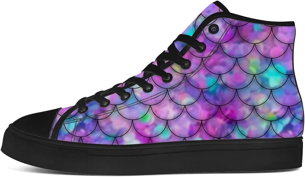 Mermaid High Top Canvas Shoes for Men Women Mermaid Scales High Top Sneakers Lace Up Casual Shoes Gifts for Boys Girls