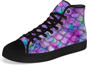 Mermaid High Top Canvas Shoes for Men Women Mermaid Scales High Top Sneakers Lace Up Casual Shoes Gifts for Boys Girls