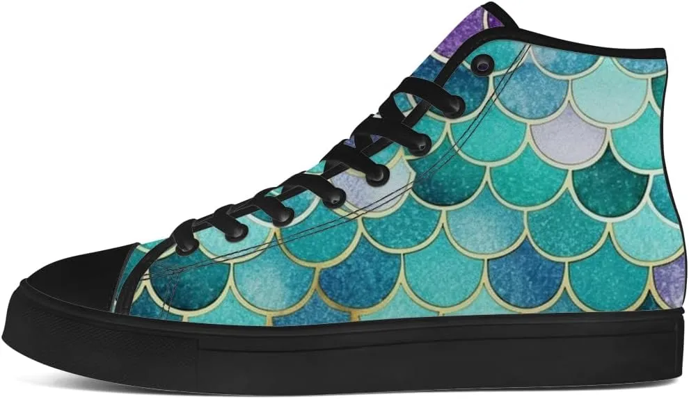 Mermaid High Top Canvas Shoes for Men Women Mermaid Scales High Top Sneakers Lace Up Casual Shoes Gifts for Boys Girls