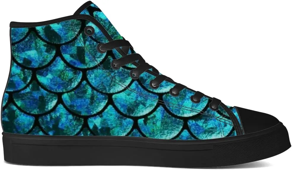 Mermaid High Top Canvas Shoes for Men Women Mermaid Scales High Top Sneakers Lace Up Casual Shoes Gifts for Boys Girls