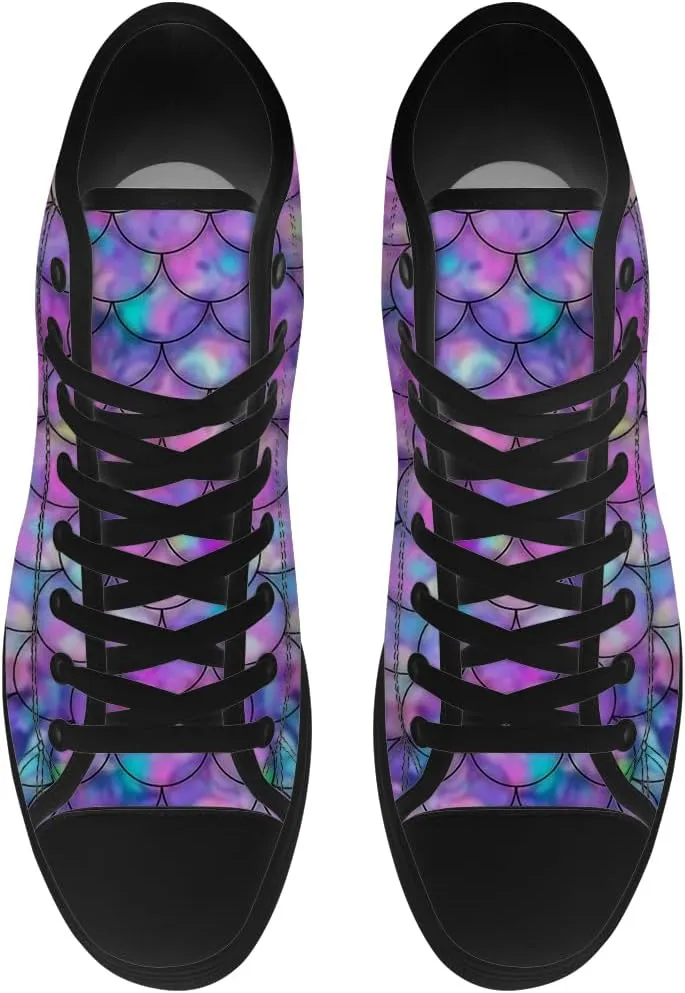 Mermaid High Top Canvas Shoes for Men Women Mermaid Scales High Top Sneakers Lace Up Casual Shoes Gifts for Boys Girls