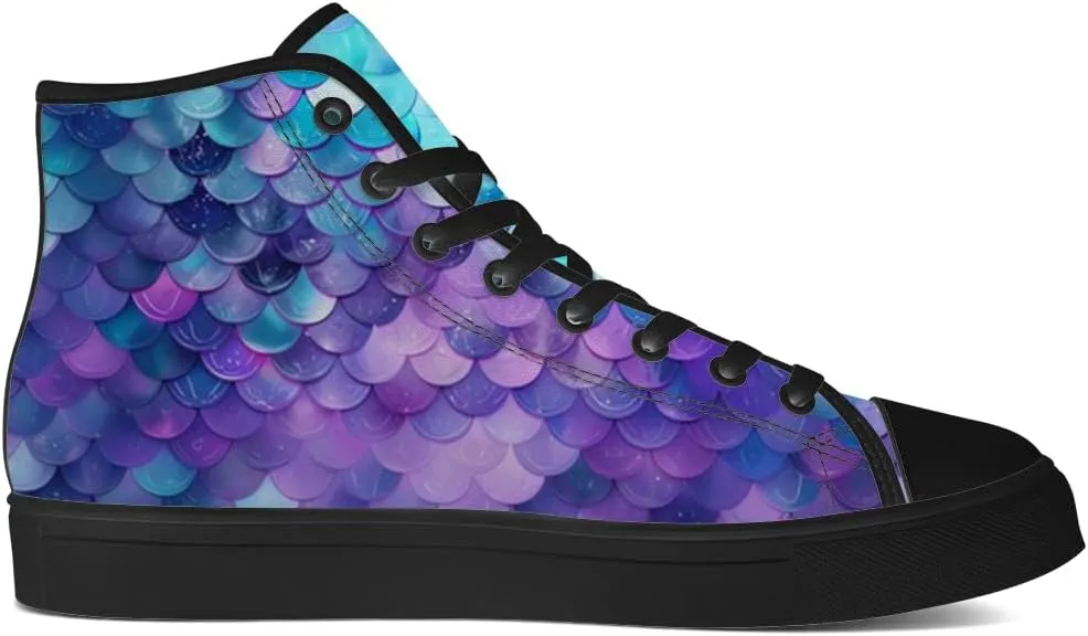 Mermaid High Top Canvas Shoes for Men Women Mermaid Scales High Top Sneakers Lace Up Casual Shoes Gifts for Boys Girls