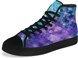 Mermaid High Top Canvas Shoes for Men Women Mermaid Scales High Top Sneakers Lace Up Casual Shoes Gifts for Boys Girls