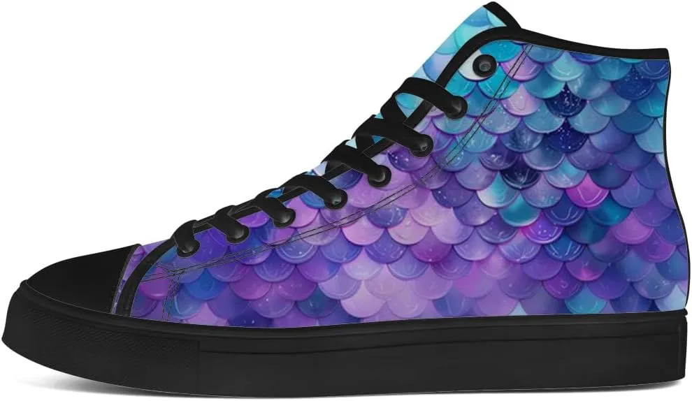 Mermaid High Top Canvas Shoes for Men Women Mermaid Scales High Top Sneakers Lace Up Casual Shoes Gifts for Boys Girls