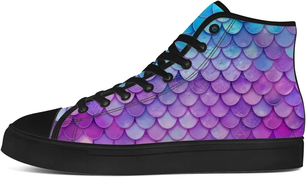 Mermaid High Top Canvas Shoes for Men Women Mermaid Scales High Top Sneakers Lace Up Casual Shoes Gifts for Boys Girls