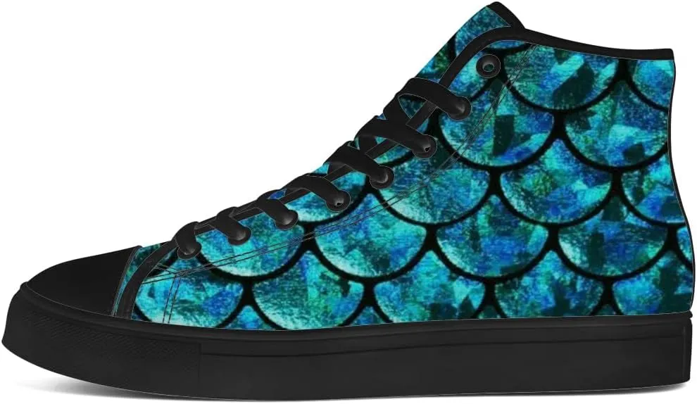 Mermaid High Top Canvas Shoes for Men Women Mermaid Scales High Top Sneakers Lace Up Casual Shoes Gifts for Boys Girls