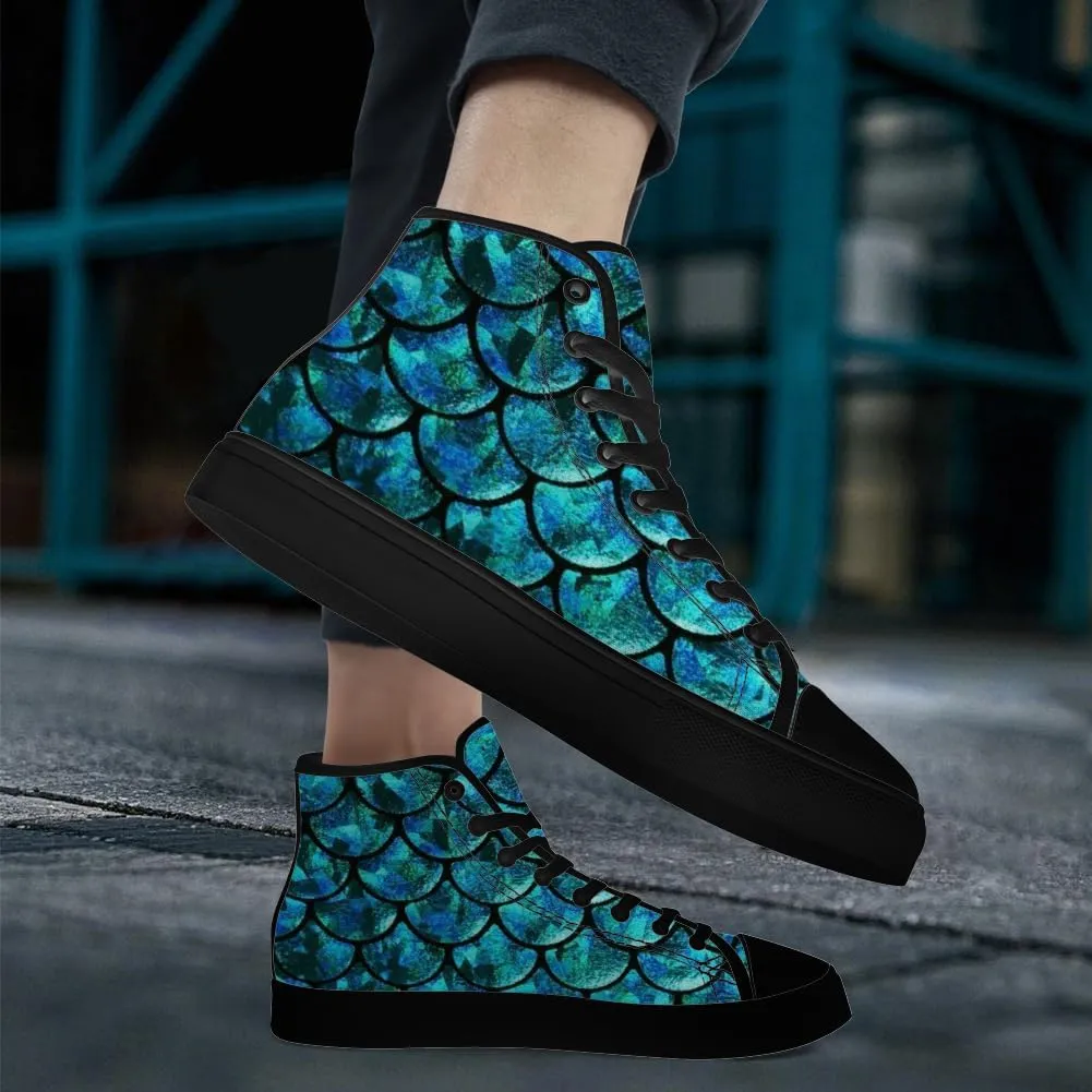 Mermaid High Top Canvas Shoes for Men Women Mermaid Scales High Top Sneakers Lace Up Casual Shoes Gifts for Boys Girls