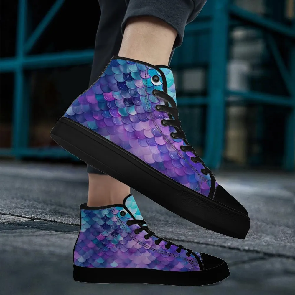 Mermaid High Top Canvas Shoes for Men Women Mermaid Scales High Top Sneakers Lace Up Casual Shoes Gifts for Boys Girls