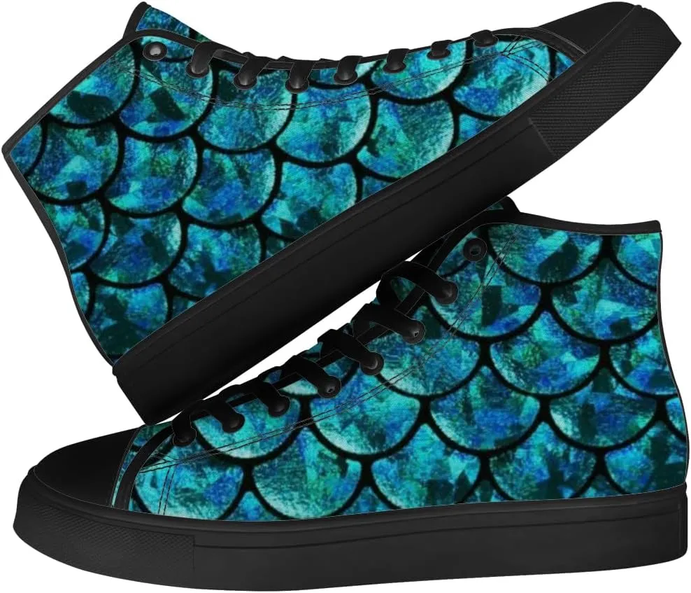 Mermaid High Top Canvas Shoes for Men Women Mermaid Scales High Top Sneakers Lace Up Casual Shoes Gifts for Boys Girls