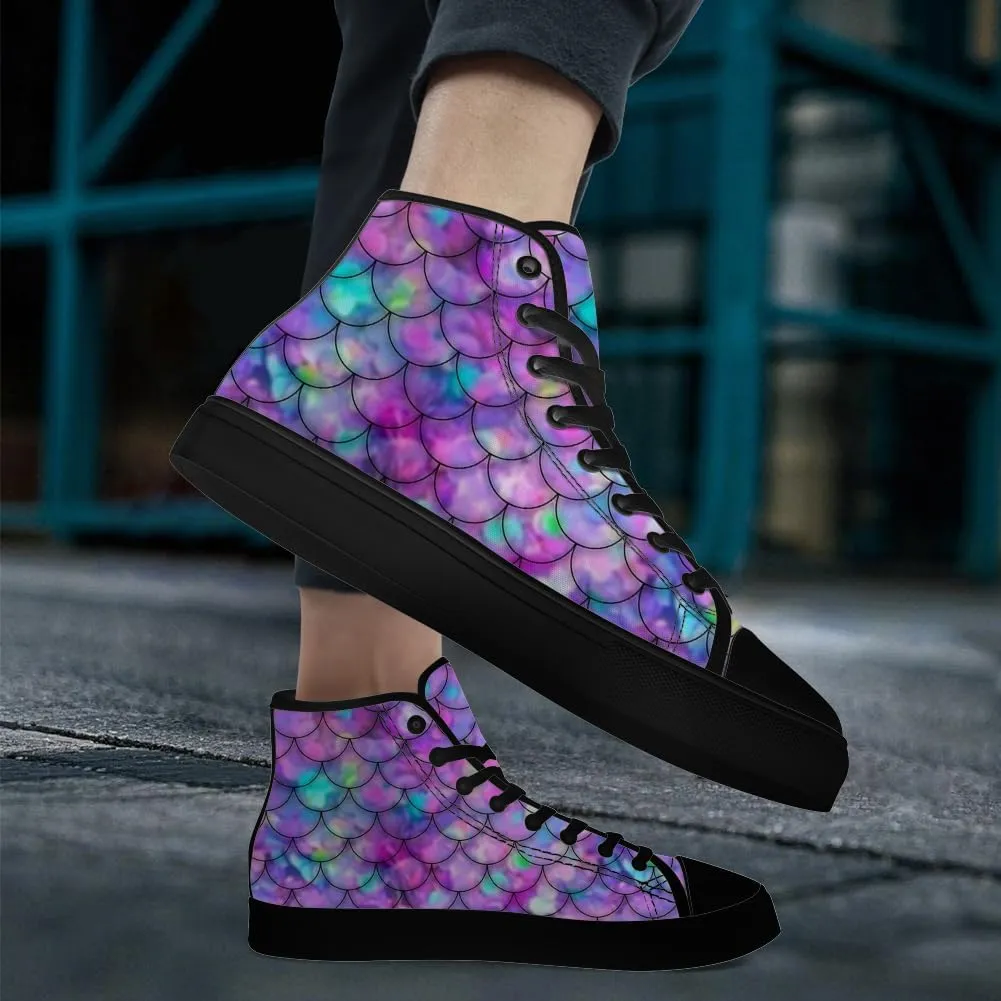 Mermaid High Top Canvas Shoes for Men Women Mermaid Scales High Top Sneakers Lace Up Casual Shoes Gifts for Boys Girls