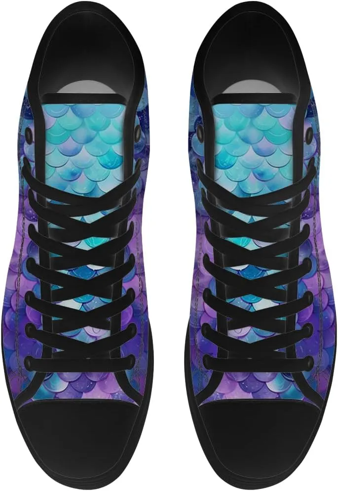 Mermaid High Top Canvas Shoes for Men Women Mermaid Scales High Top Sneakers Lace Up Casual Shoes Gifts for Boys Girls