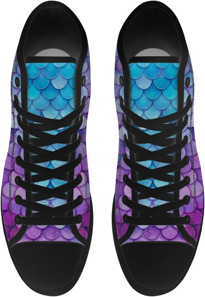 Mermaid High Top Canvas Shoes for Men Women Mermaid Scales High Top Sneakers Lace Up Casual Shoes Gifts for Boys Girls