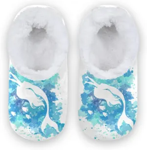Mermaid Mermaid Kids House Slippers Watercolor Mermaid Boys Closed Back Fuzzy Feet Slippers Girls Coral Fleece Slipper Socks No Skid Warm Cozy Home Slippers For Indoor Outdoor Winter Bedroom XS