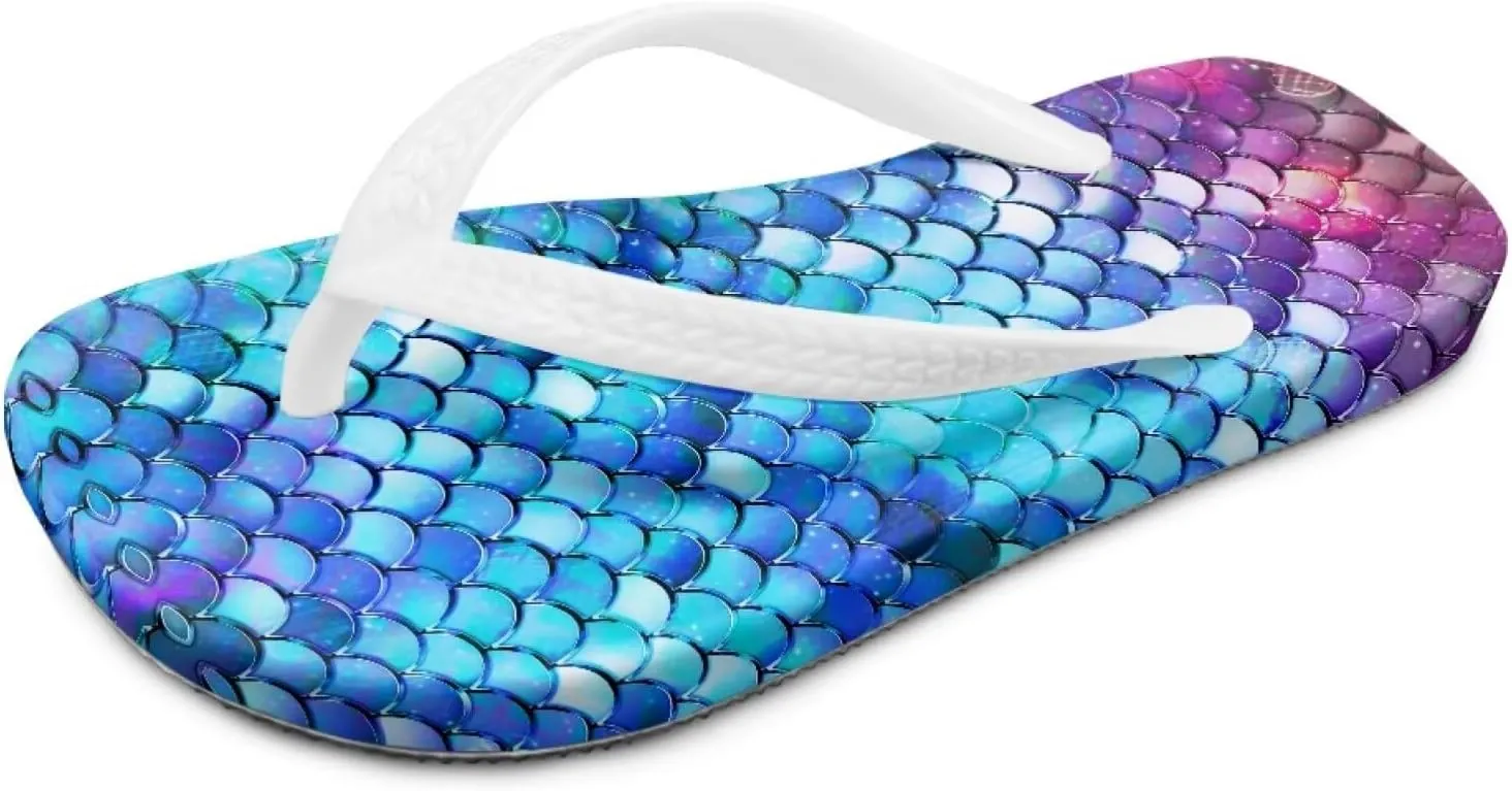 Mermaid Scales Print Girls Flip Flops Non Slip Princess Dress Thong Sandals for Summer Sport Water Shoes