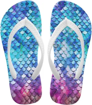 Mermaid Scales Print Girls Flip Flops Non Slip Princess Dress Thong Sandals for Summer Sport Water Shoes