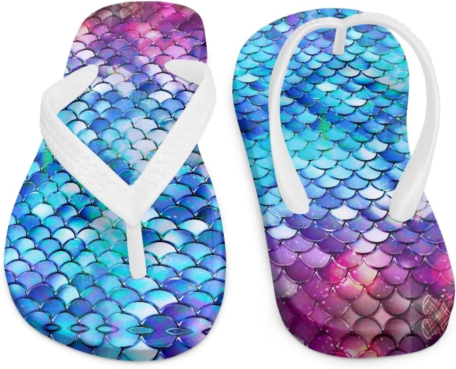Mermaid Scales Print Girls Flip Flops Non Slip Princess Dress Thong Sandals for Summer Sport Water Shoes