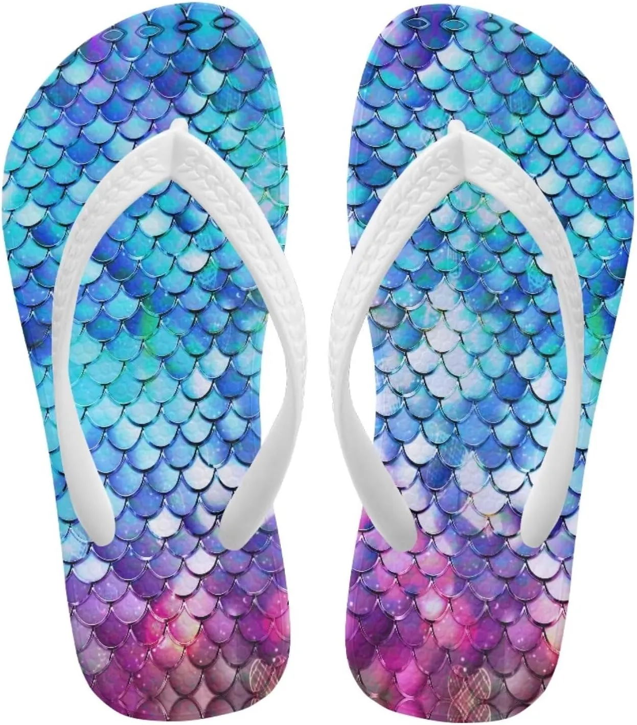 Mermaid Scales Print Girls Flip Flops Non Slip Princess Dress Thong Sandals for Summer Sport Water Shoes
