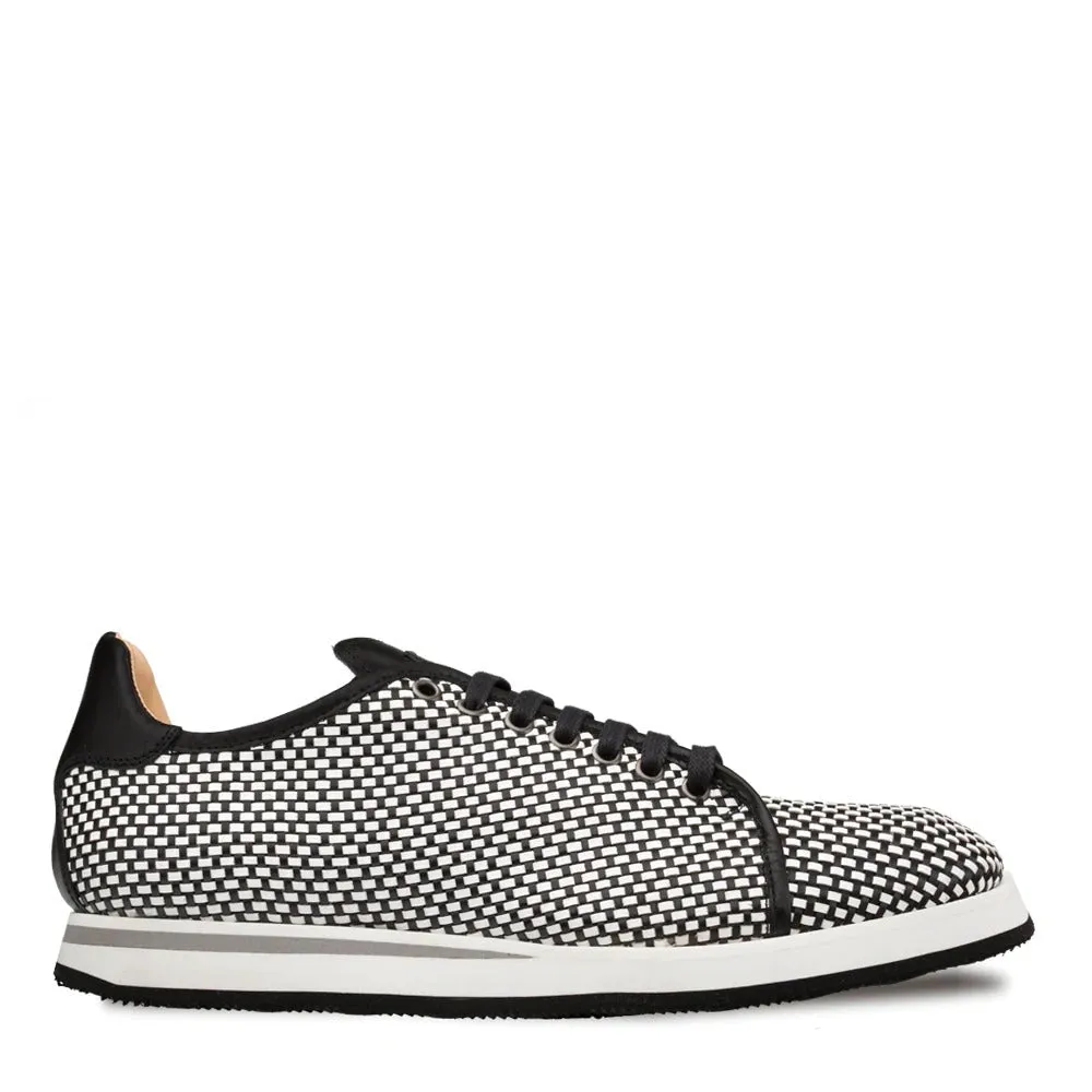 Mezlan A20301 Men's Shoes Black & White Woven / Calf-Skin Leather Sport/Casual Derby Sneakers (MZS3479)