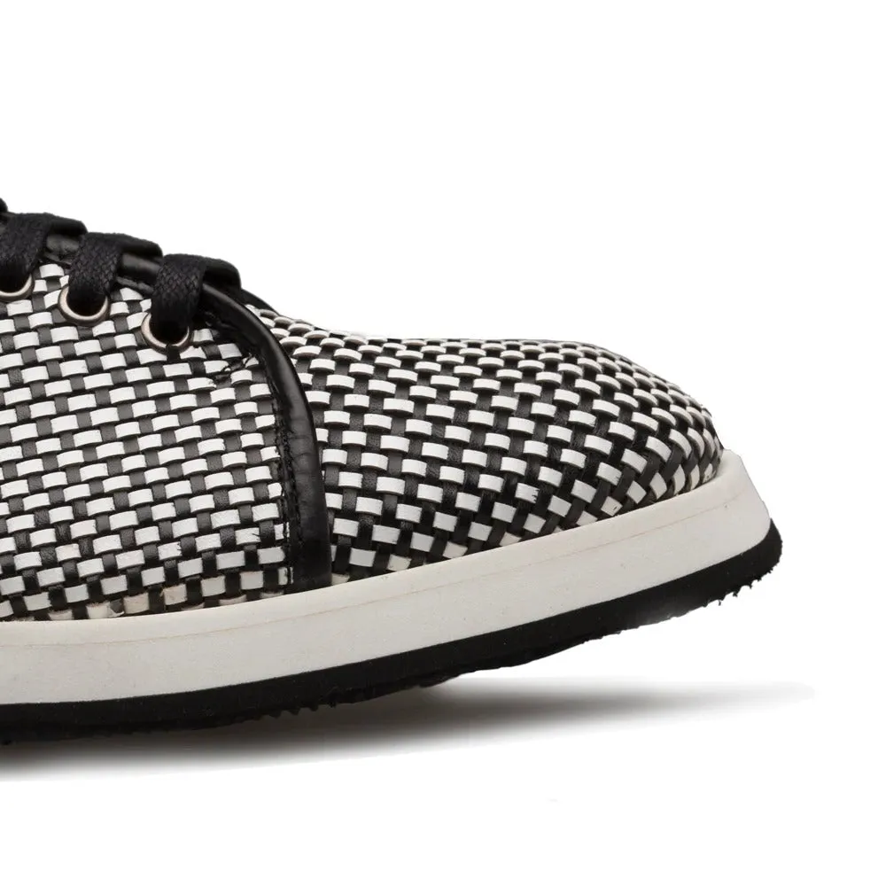 Mezlan A20301 Men's Shoes Black & White Woven / Calf-Skin Leather Sport/Casual Derby Sneakers (MZS3479)