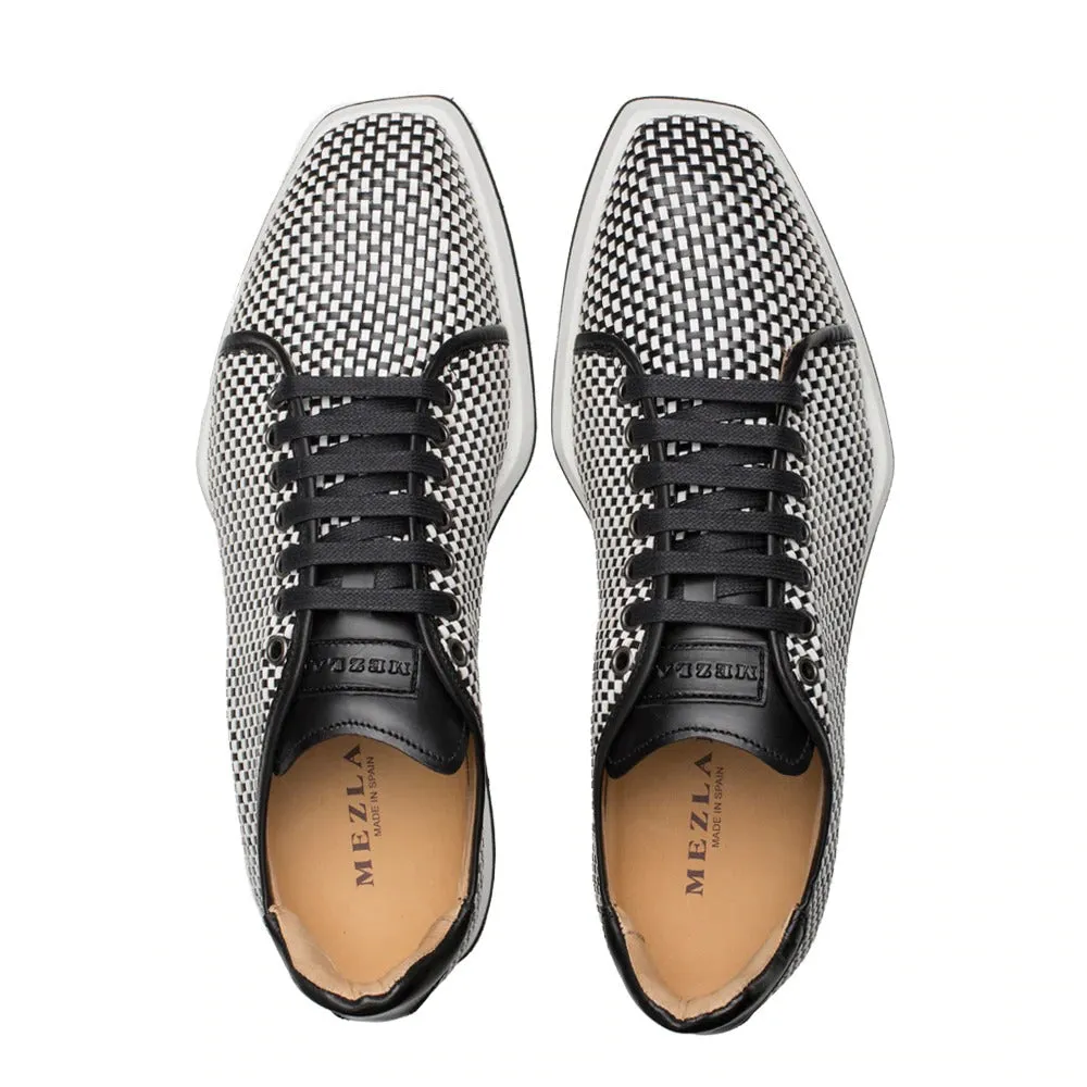 Mezlan A20301 Men's Shoes Black & White Woven / Calf-Skin Leather Sport/Casual Derby Sneakers (MZS3479)