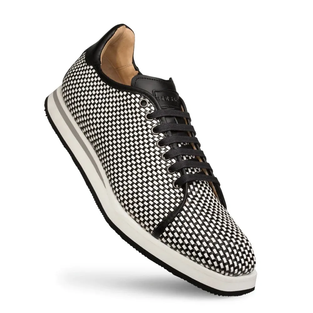 Mezlan A20301 Men's Shoes Black & White Woven / Calf-Skin Leather Sport/Casual Derby Sneakers (MZS3479)