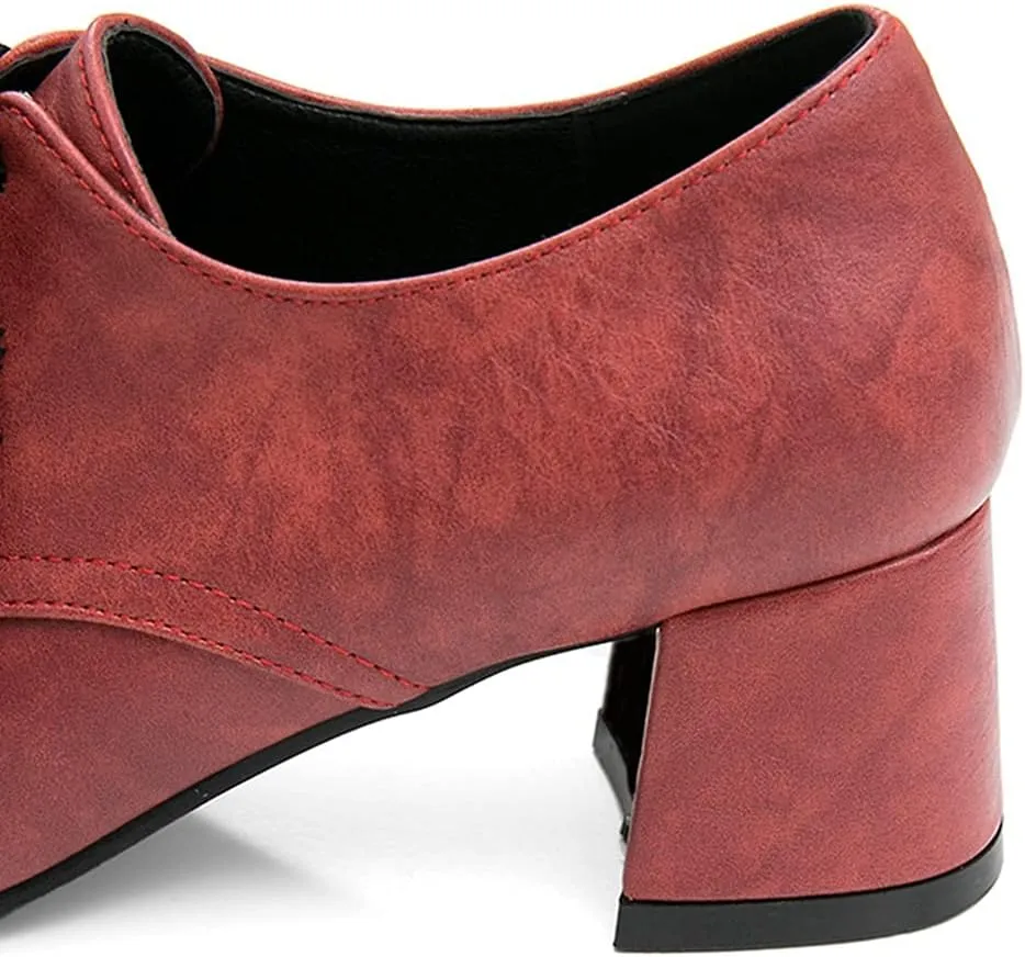 MIOKE Women's Fashion Lace Up Pump Oxfords Square Toe Suede Comfort Chunky Mid Heels Vintage Dress Shoes