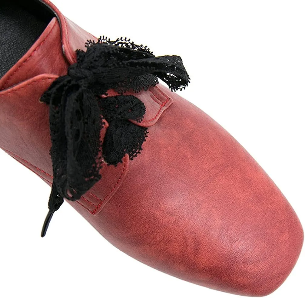 MIOKE Women's Fashion Lace Up Pump Oxfords Square Toe Suede Comfort Chunky Mid Heels Vintage Dress Shoes