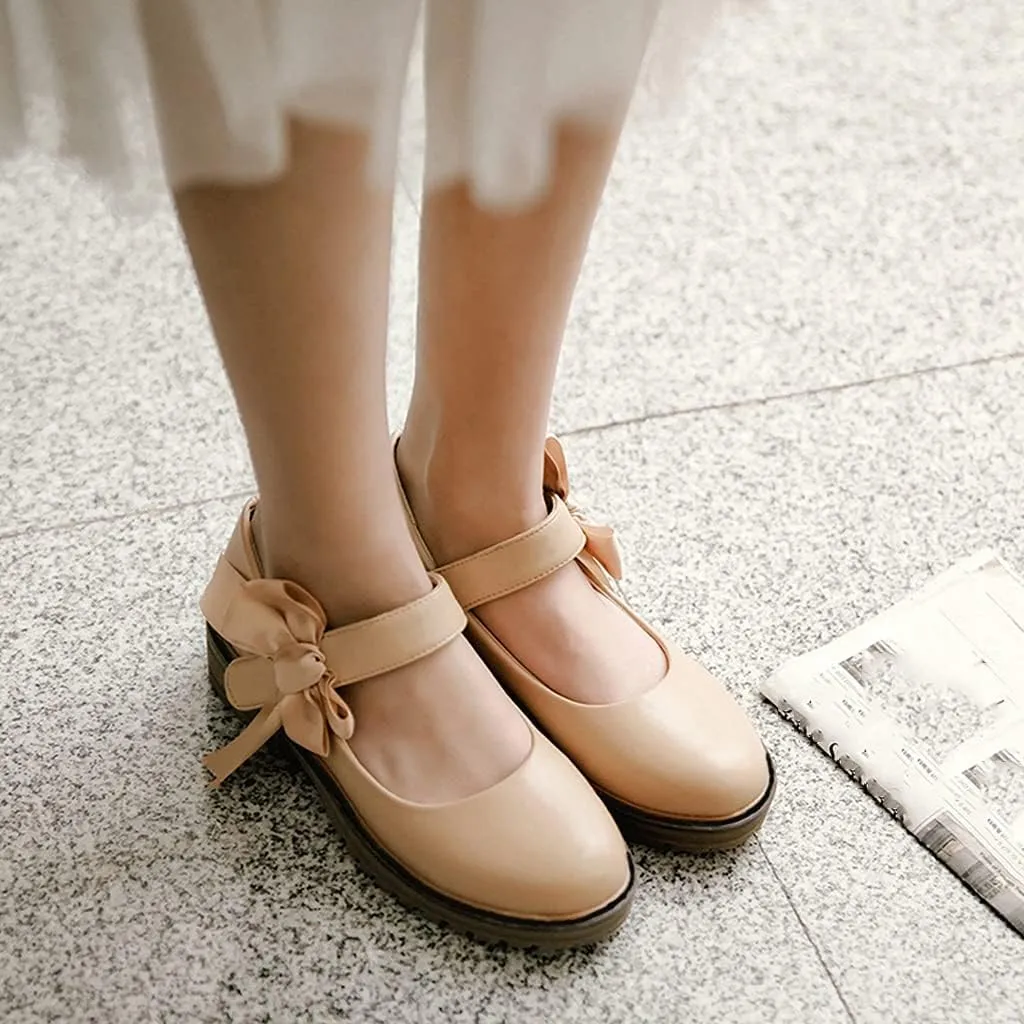 MIOKE Women's Sweet Bow Mary Jane Oxford Shoes Slip On Comfy Low Heel Classic Vintage Dress Oxfords Pump