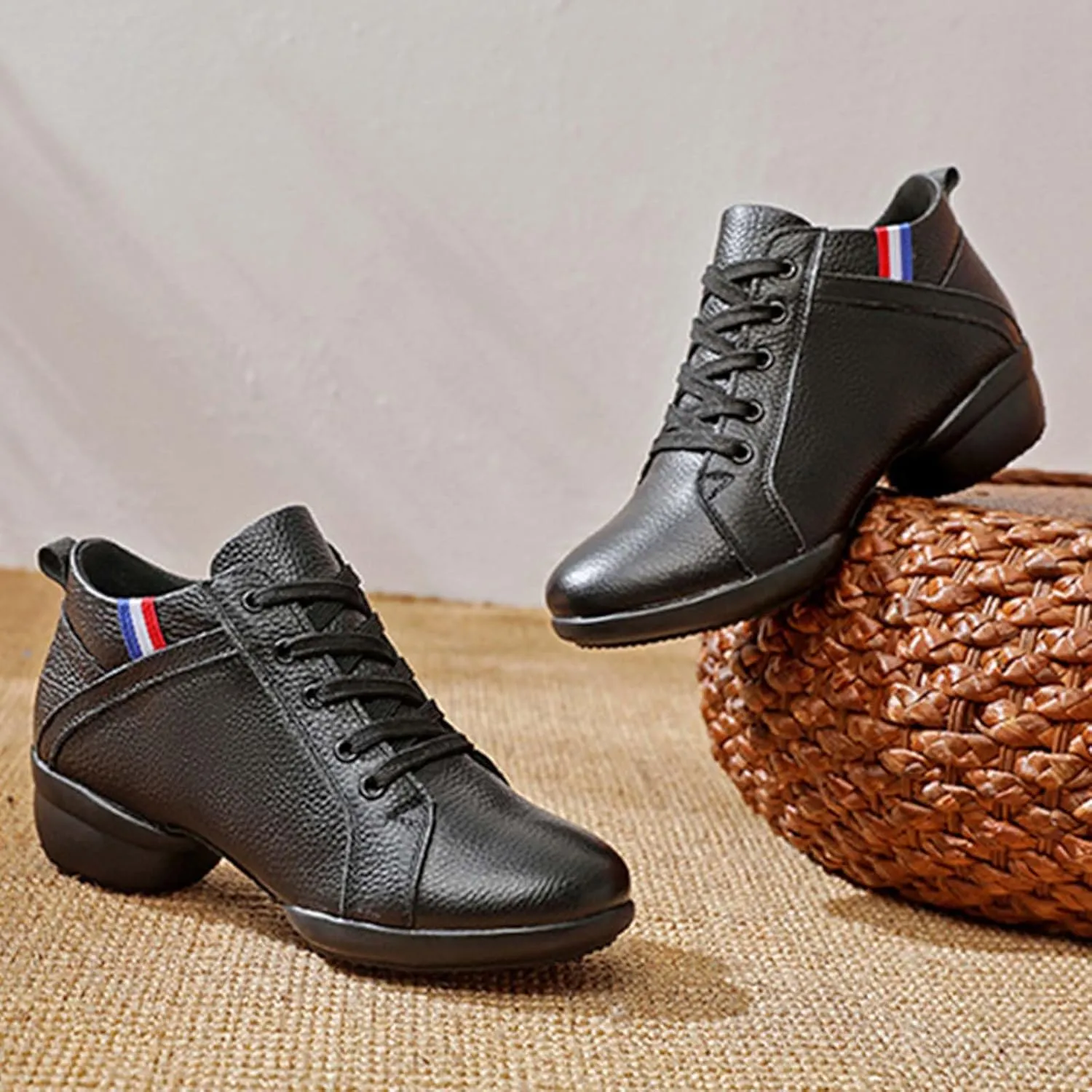 ONAIC Jazz Shoes for Women's Leather Dance Lace-Up Sneakers Cushion Platform Walking Dance Shoes