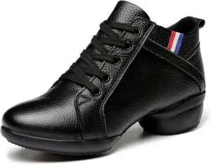 ONAIC Jazz Shoes for Women's Leather Dance Lace-Up Sneakers Cushion Platform Walking Dance Shoes