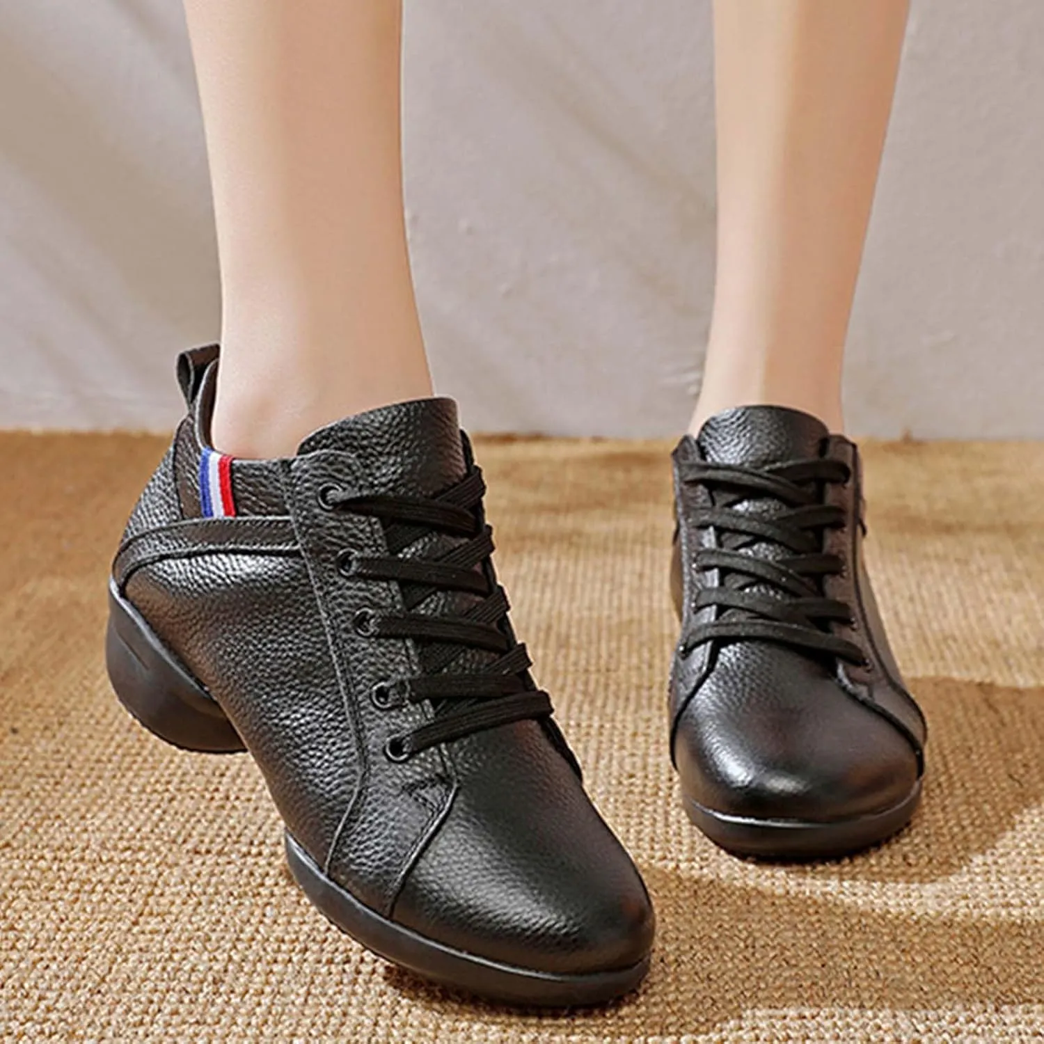 ONAIC Jazz Shoes for Women's Leather Dance Lace-Up Sneakers Cushion Platform Walking Dance Shoes