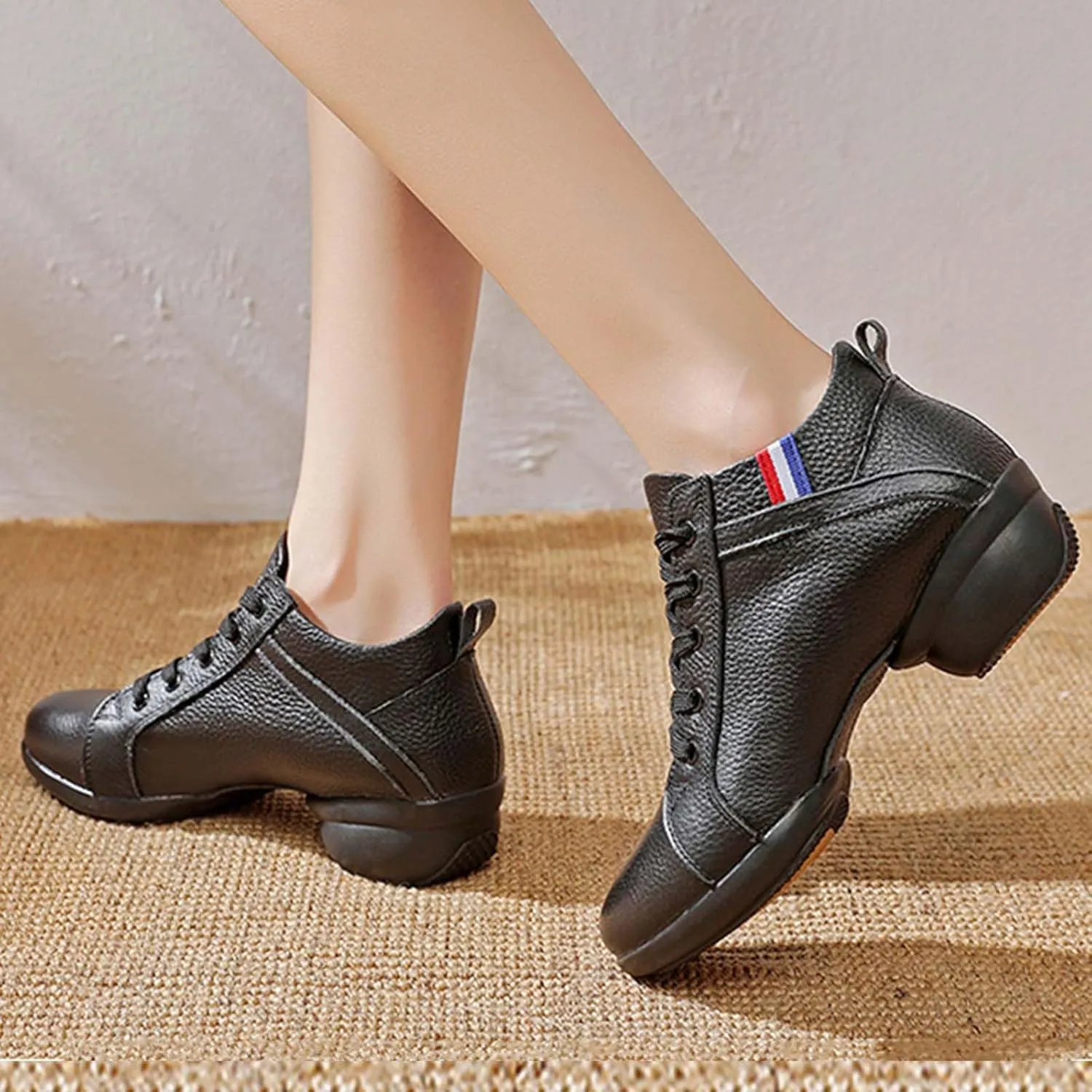 ONAIC Jazz Shoes for Women's Leather Dance Lace-Up Sneakers Cushion Platform Walking Dance Shoes
